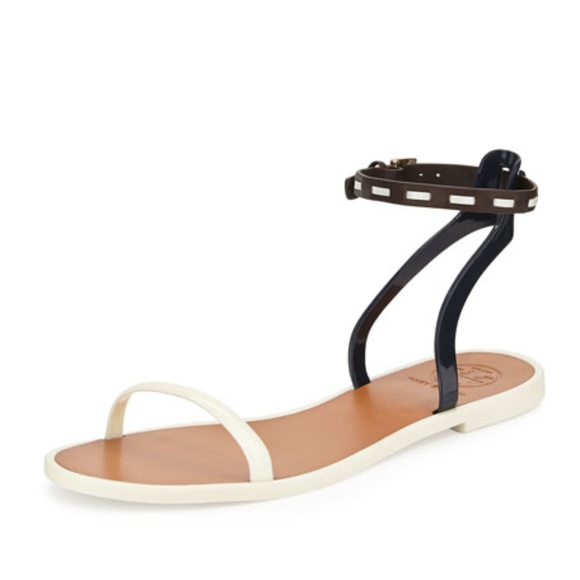 Tory Burch Shoes - Tory Burch Ankle-Strap Jelly Sandal, Ivory/Navy